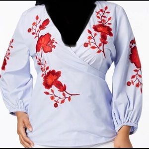 INC women’s embroidered long sleeve v neck top